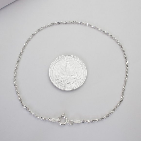 Dainty 9" Sterling Silver Ankle Bracelet, Real Silver Anklet, Stamped 925 ITALY - Picture 9 of 9